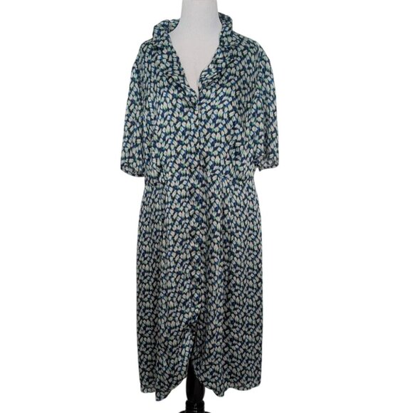 Jason Wu Floral Printed Day Midi Dress Womens Size 16 Black Green Short Sleeve - Picture 1 of 12